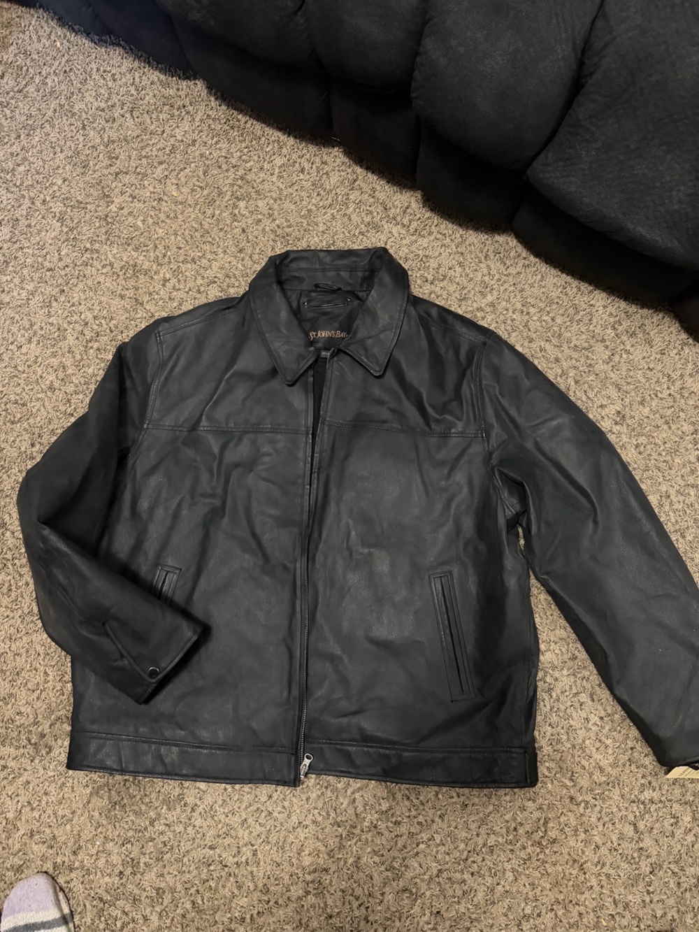 St. John's Bay Black Leather Bomber Jacket